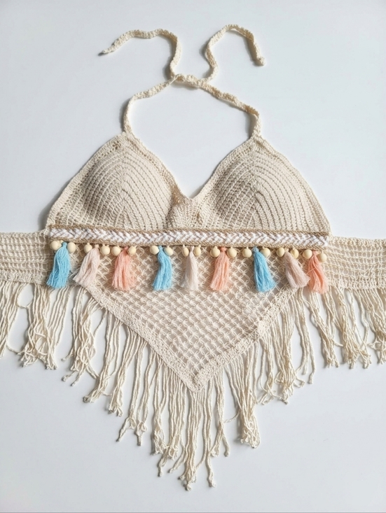 Tops - Boho Chic Fringe Crochet Halter Top